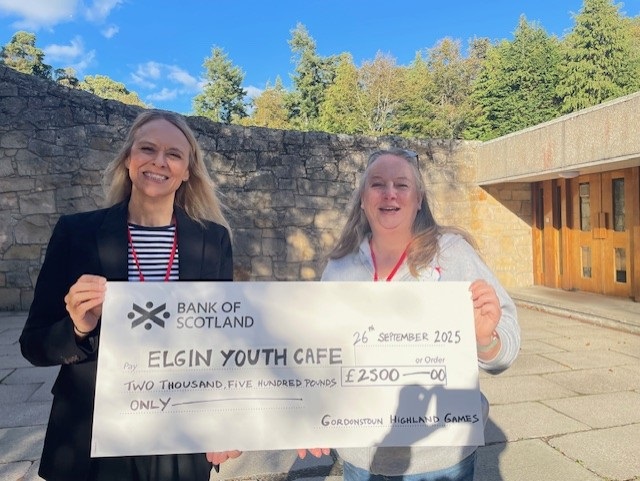 Gordonstoun Highland Games 2025 Nominated Charity Warehouse @ EYC cheque presentation